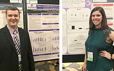 Jordan Gebhardt, left, and Laura Constance, veterinary students at Kansas State University, with their winning posters in the American Association of Swine Veterinarians Veterinary Student Poster Competition.