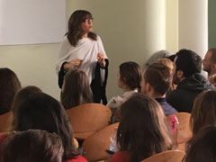 Susan Yelich Biniecki lectures at the University of Opole in Poland last month.