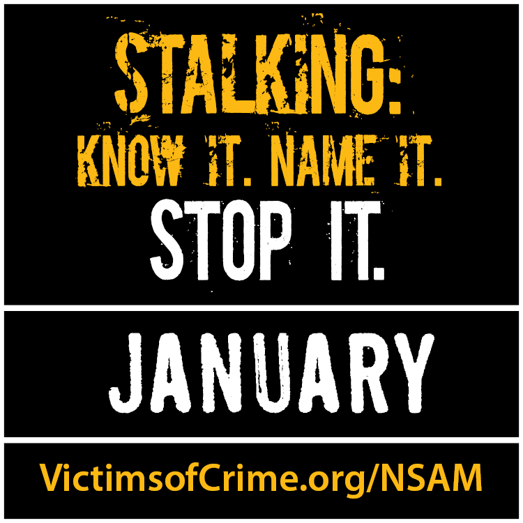 National Stalking Awareness Month button 