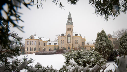 Anderson Hall in snow 