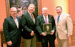 From left: AFIA President and CEO Joel G. Newman, Gary Huddleston, AFIA’s director of feed manufacturing and regulatory affairs; Fred Fairchild; and Lee Hall, Hallway Feeds, AFIA board chair. Photo courtesy of AFIA. 