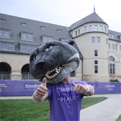 Willie in front of Hale Library