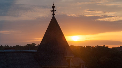 Sun rises on campus.