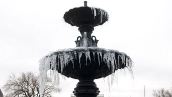 Frozen fountain at K-State Gardens