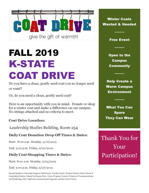K-State Fall 2019 Coat Drive