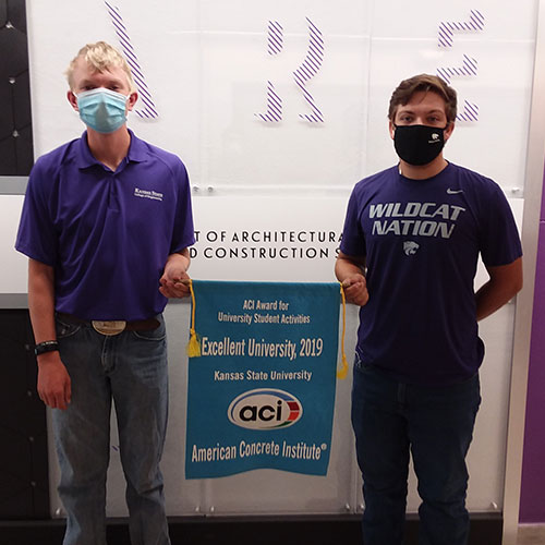Construction science students, left, Tyler Boss, vice-president of the K-State American Concrete Institute student chapter, and Charles Ragan, president of the chapter