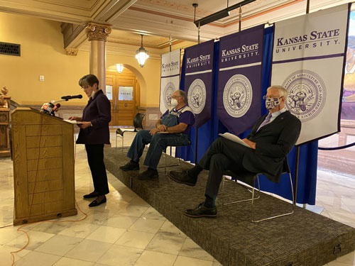 Kansas Gov. Laura Kelly speaks as part of degree presentation