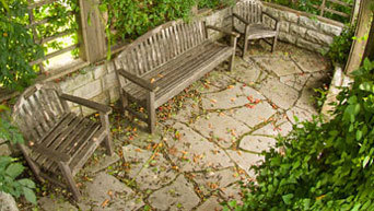 Benches at the Kansas State University Gardens.