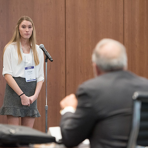 A student competes in the 2019 Kansas Entrepreneurship Challenge