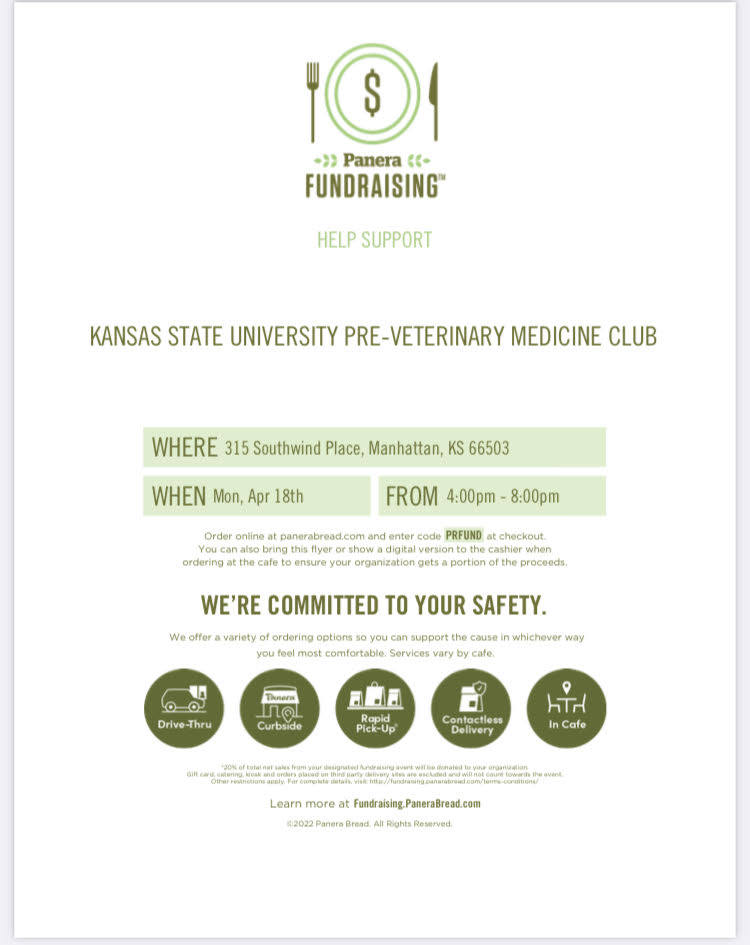 Pre-Vet Club Panera Bread Fundraiser Flyer