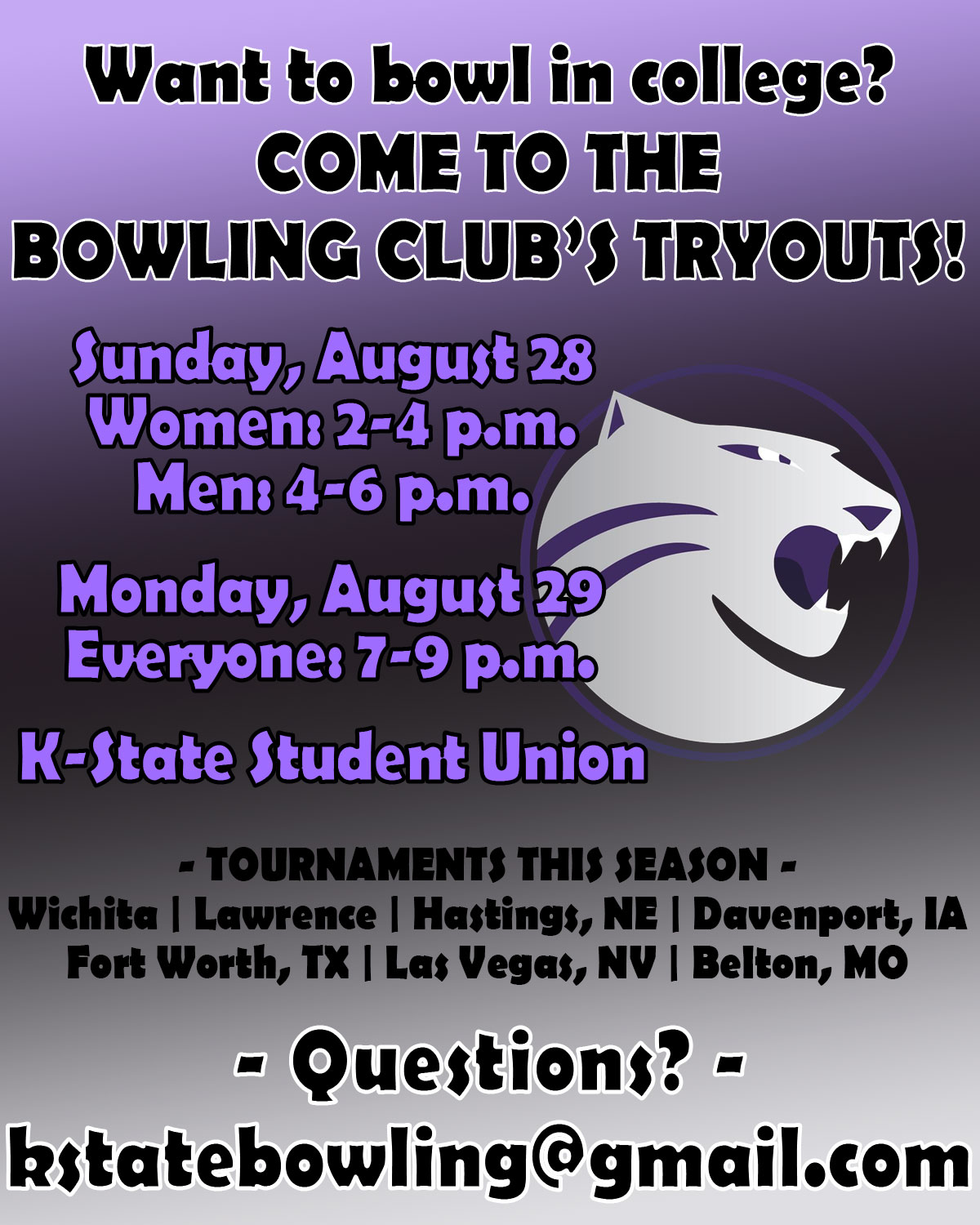 Flier for bowling tryouts