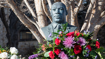 A bust of Martin Luther King Jr. outside Ahearn Field House.