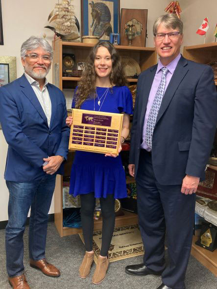 From left: Marcellus Caldas, Assistant Provost for International Faculty Collaboration and Education Programs. Anna Marie Wytko, Professor of Music and 2022 IEY, and Grant Chapman, Associate Provost for International Programs