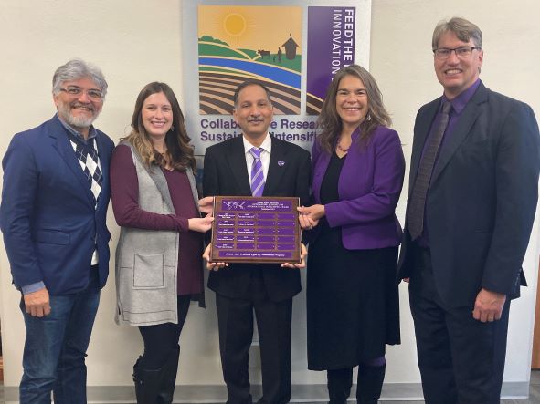 Pictured left to right, Marcellus Caldas, Assistant Provost OIP, Jessica Means, SIIL Business Manager, Vara Prasad, SIIL Program Director,  B. Jan Middendorf, SIIL Associate Director, Grant Chapman, Associate Provost OIP