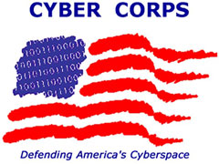 Flage with caption "Cybercorps: Defending America's Cyberspace."
