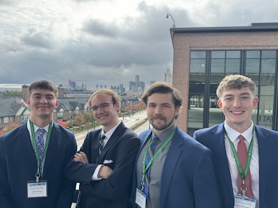 Caleb Conyers, Nathan Francis, Aaron Doell, and Logan Goetzinger at the GM/WSU Supply Chain Case Competition