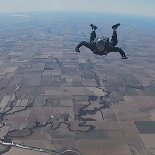 Club president Justin Deas skydiving over Abilene Kansas