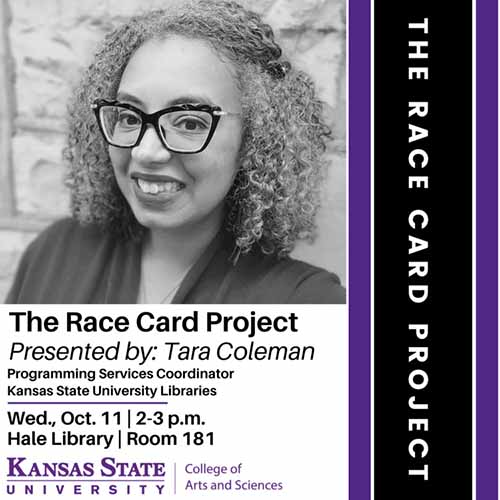 graphic showing info about The Race Card Project and a photo of Tara Coleman