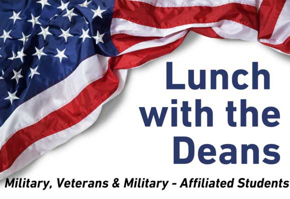 image showing American flag and the text "Lunch with the Deans"