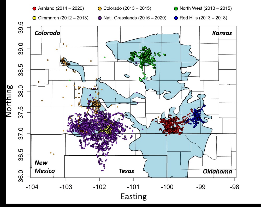 Map of GPS points from 426 marked birds