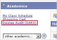 Picture of the Academics group, with the Degree Audit (DARS) link highlighted