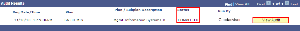 The DARS Audit page with the View Audit button available to click