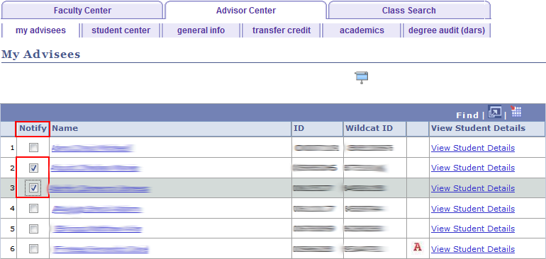 Select Advisees to Email