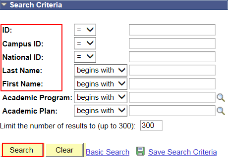 Student Lookup Search Criteria