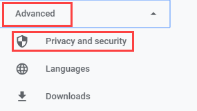 Click Advanced then Security and Privacy