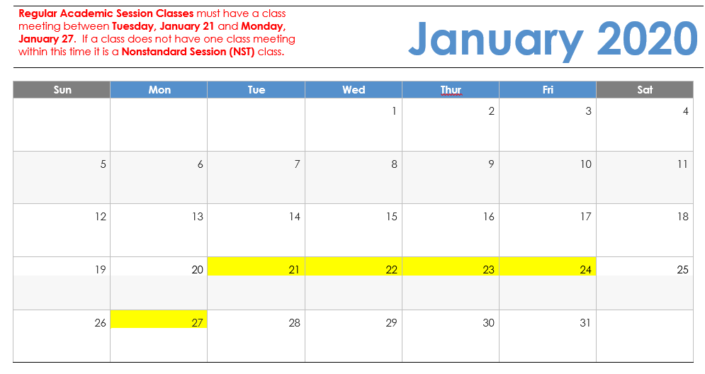 January 2020 Visual Calendar