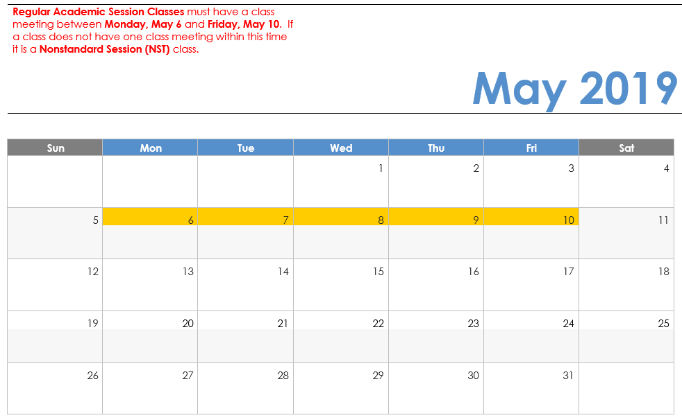 Spring 2019 Visual Calendar
