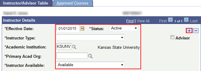 Picture of the Instructor Advisor Table with details, plus and save Highlighted