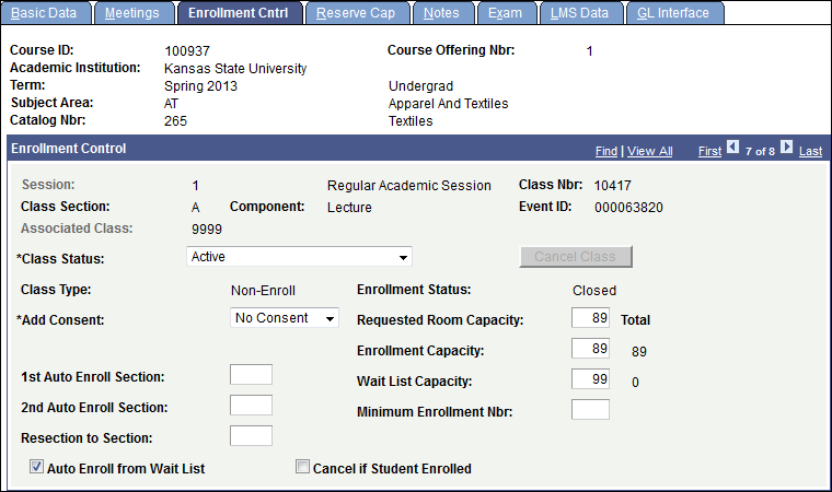 Enrollment Control page