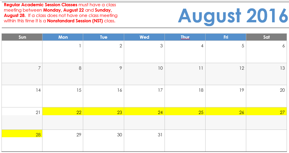 August 2016 Visual Calendar