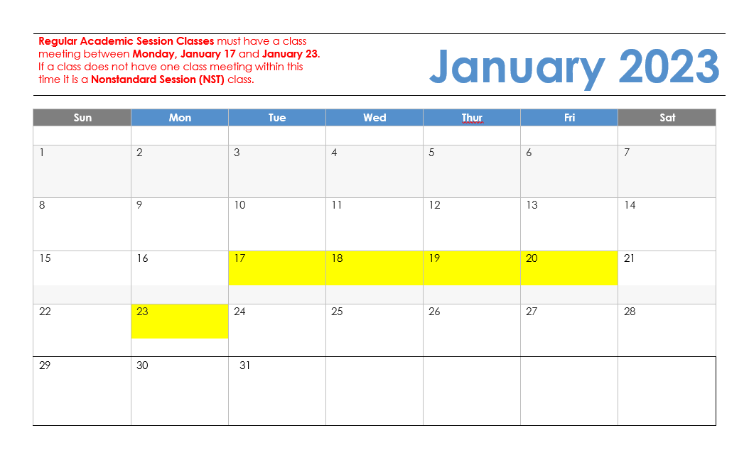 January 2023 Visual Calendar