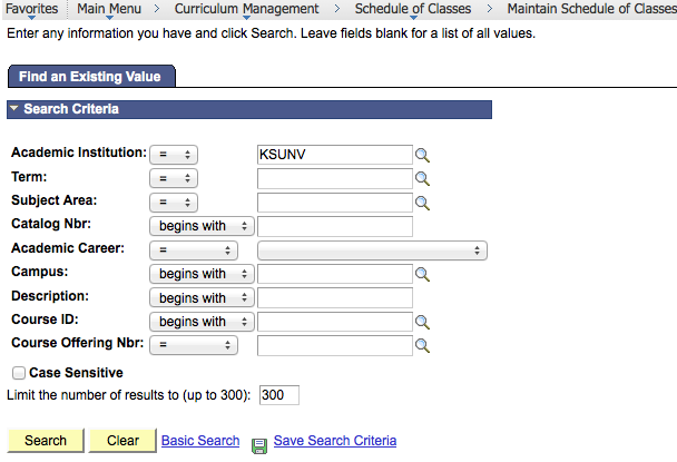 Schedule New Course - Find an Existing Value