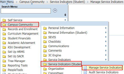 Navigate to Manage Service Indicators