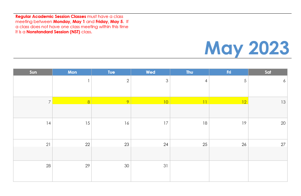 May 2023 Visual Calendar