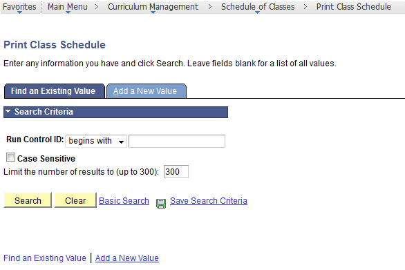 Print Class Schedule - Find an Existing Value