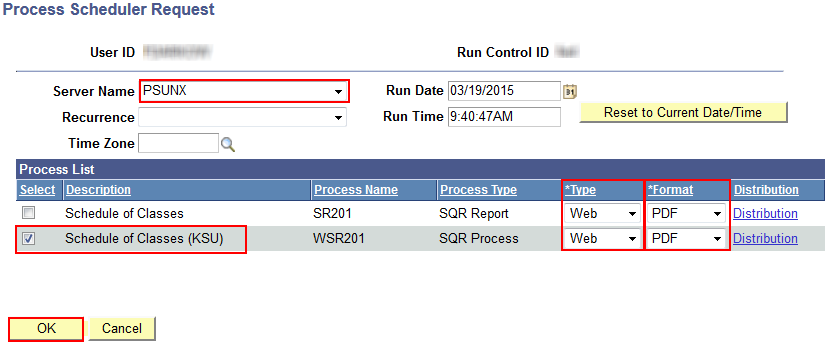 Picture of the Report Process Scheduler page