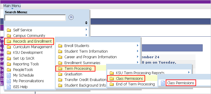 Breadcrumb expansion that navigates to Class Permissions