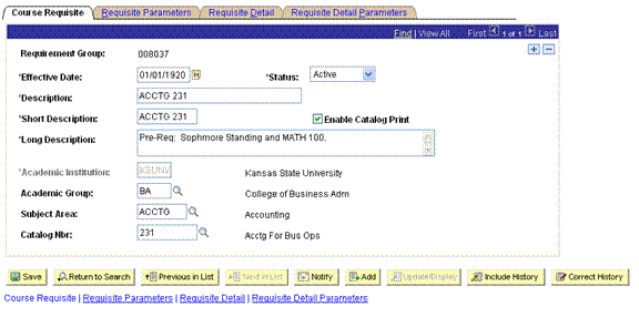 Course Requisites Page