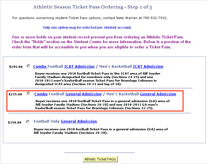 Select the desired ticket package