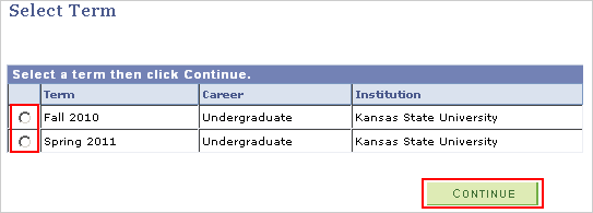 Picture of the Select Term page.