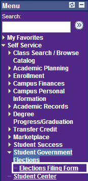 Pic of the Left ksis menu showing the path to get to Elections Filing Form