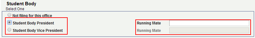 Pic of student body selected with Running Mate area open