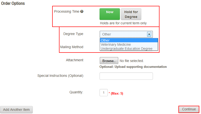 Select the Processing time desired