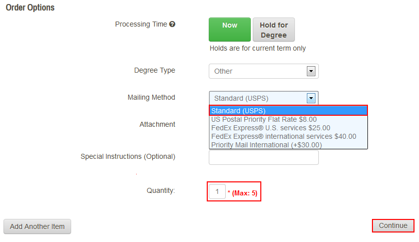 Select UPSP as the mailng method