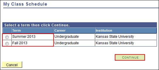 Select desired term