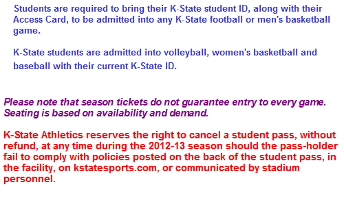 Guidelines and Warning concerning athletic season ticket card use.